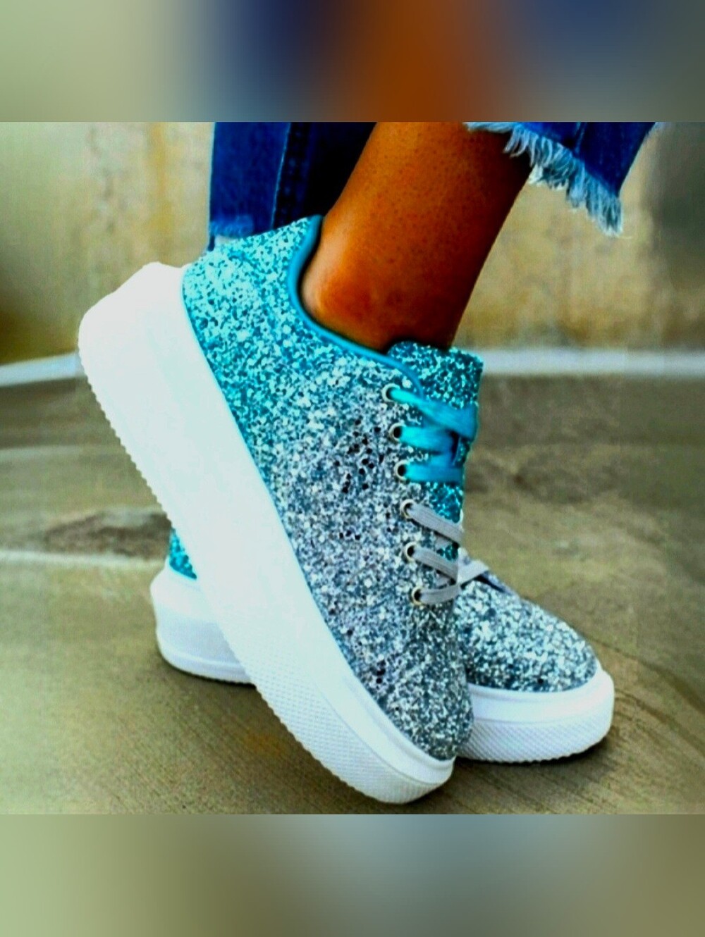 Southern fried chics turquoise silver ombre glitter platform sneakers 10 NWOB - Picture 3 of 17